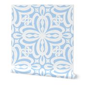 Blue Cornflower Damask Quatrefoil Block Print by Angel Gerardo - Jumbo Scale