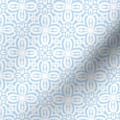 Blue Cornflower Damask Quatrefoil Block Print by Angel Gerardo - Small Scale