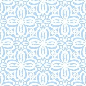 Blue Cornflower Damask Quatrefoil Block Print by Angel Gerardo - Small Scale
