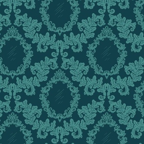 The Mirror Damask - Teal - Large Scale
