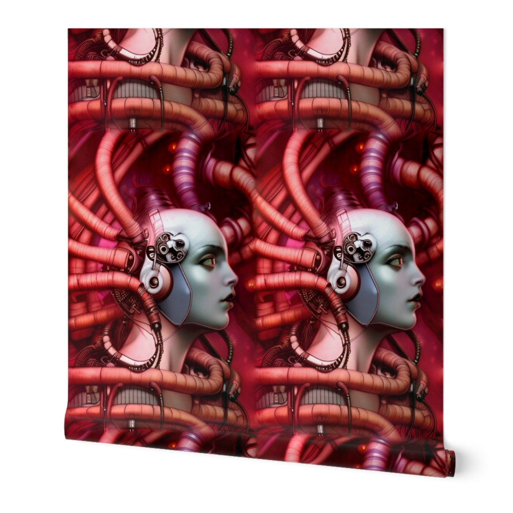 8 biomechanical bioorganic female red woman tentacles monsters cables wires cybernetics machine demons side profile aliens sci-fi science fiction futuristic flesh Halloween scary horrifying morbid macabre spooky eerie frightening disgusting grotesque heav