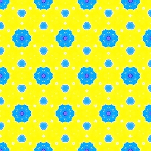 Abstract Blue Field of Flowers on Yellow