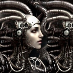 14 biomechanical bioorganic female black silver gunmetal woman cyborg robot android tentacles monsters cables wires cybernetics machine demons side profile aliens sci-fi science fiction futuristic flesh Halloween body horror scary horrifying morbid macabr