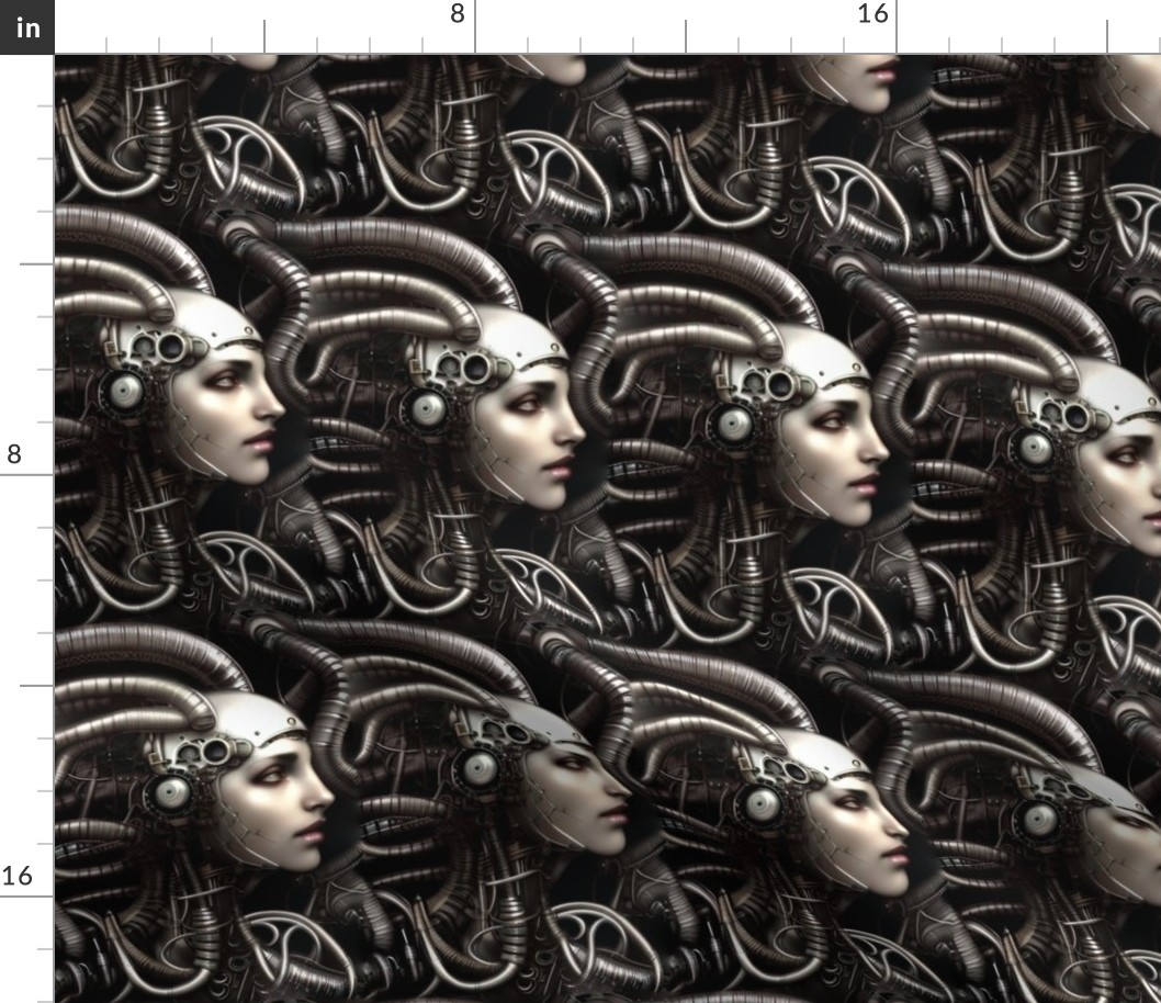 14 biomechanical bioorganic female black silver gunmetal woman cyborg robot android tentacles monsters cables wires cybernetics machine demons side profile aliens sci-fi science fiction futuristic flesh Halloween body horror scary horrifying morbid macabr