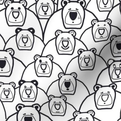 Bears Faces Outlines - Cute Bear Modern Woodland Animal  - Black and White 