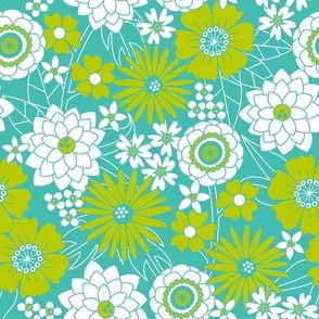 Vintage Blooms (Teal & Lime)