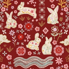 Chinese New Year Water Rabbits-large scale 18 x 18