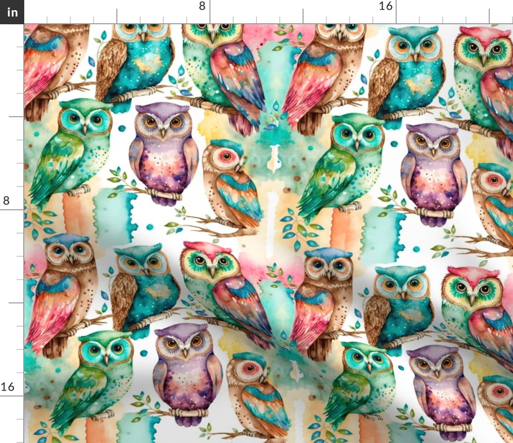 cute colorful watercolor owls 