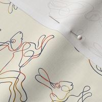 Midcentury Rabbits lines - lineart