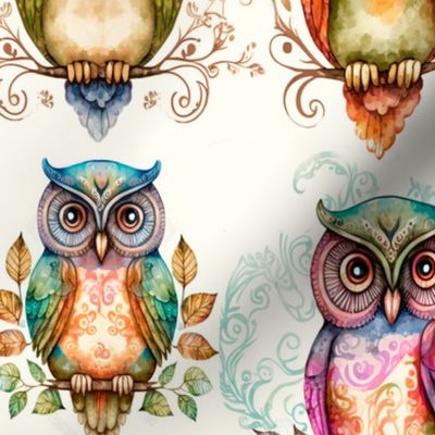 colorful paisley owls