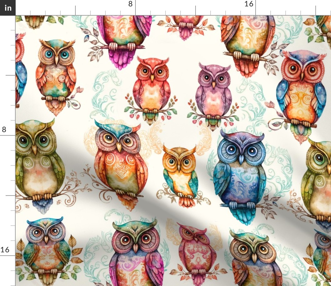 colorful paisley owls