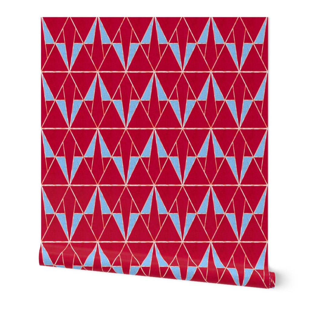 Memphis ignite diamond kite geometric almost argyle with crackle overlay With viva magenta, raspberry red, sky blue