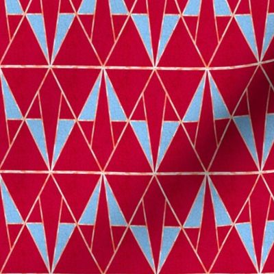 Memphis ignite diamond kite geometric almost argyle with crackle overlay With viva magenta, raspberry red, sky blue