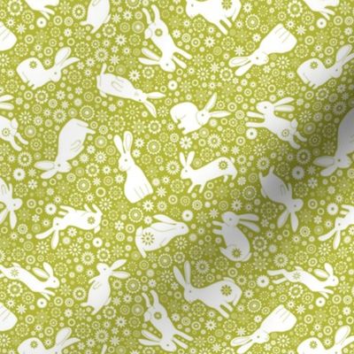 Rabbits and daisies - on Pale green - Extra Small