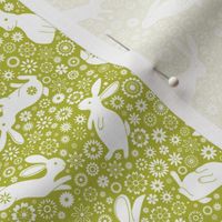 Rabbits and daisies - on Pale green - Extra Small