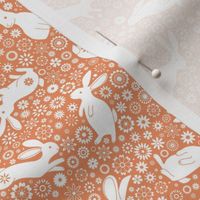 Rabbits and daisies - on peach - Extra Small