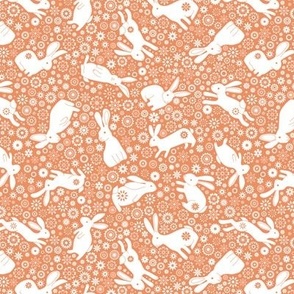 Rabbits and daisies - on peach - Extra Small