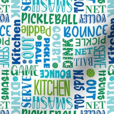 Smaller Scale Pickleball Terms Word Cloud Green Blue and White