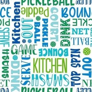 Smaller Scale Pickleball Terms Word Cloud Green Blue and White