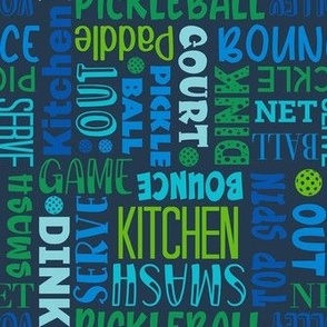 Smaller Scale Pickleball Terms Word Cloud Green Blue and Navy