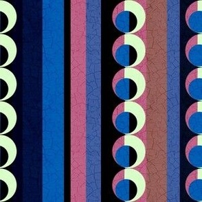 Memphis Ignite stripes and geometric circles with crackle overlay midnight blue, dusky pink, bright blue, black and yellow cream