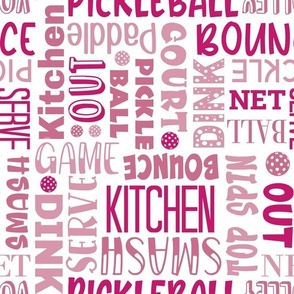 Bigger Scale Pickleball Terms Word Cloud Raspberry Pink and White