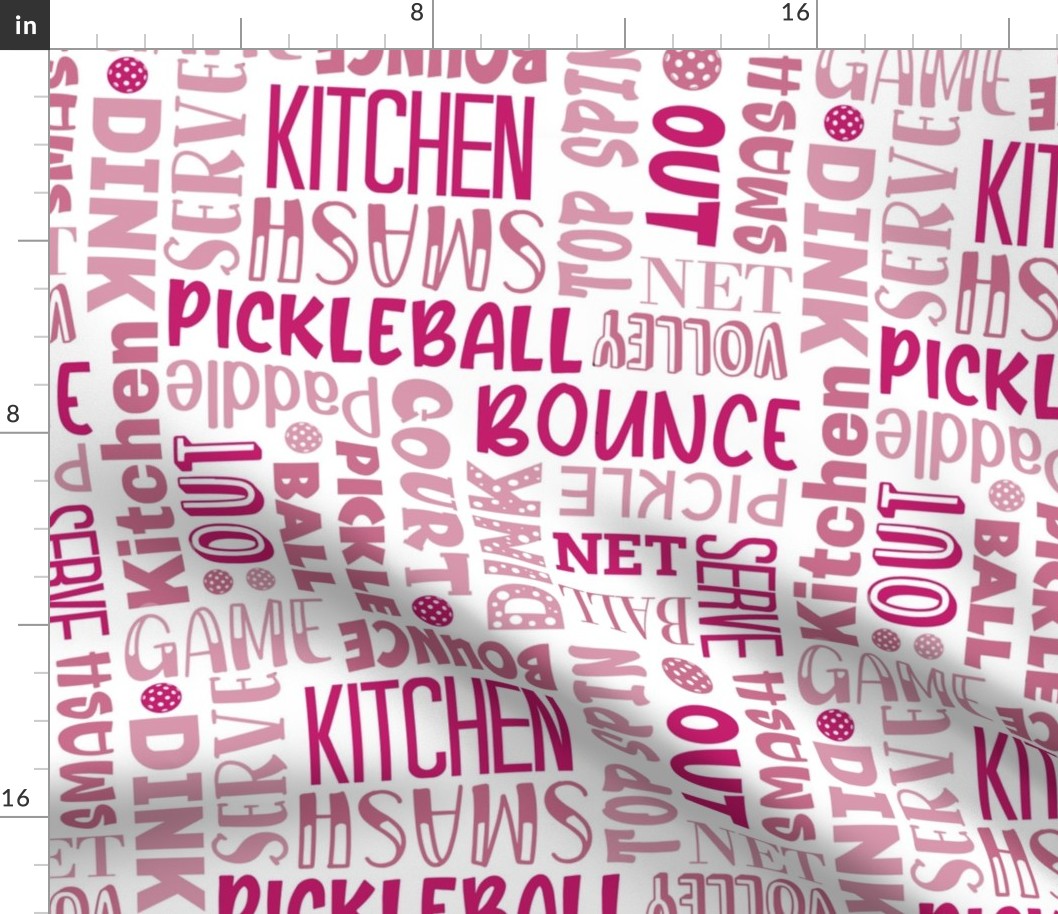 Bigger Scale Pickleball Terms Word Cloud Raspberry Pink and White