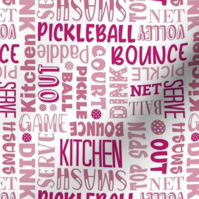 Smaller Scale Pickleball Terms Word Cloud Raspberry Pink and White