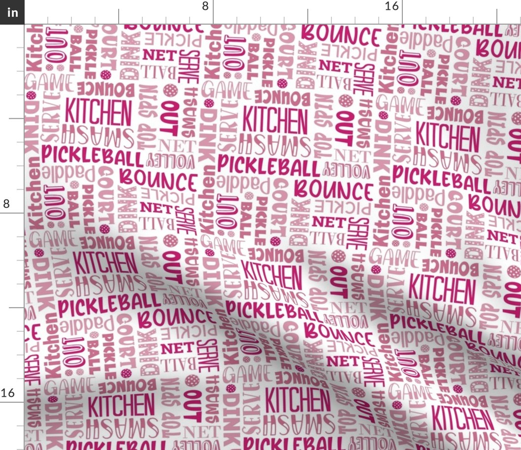 Smaller Scale Pickleball Terms Word Cloud Raspberry Pink and White