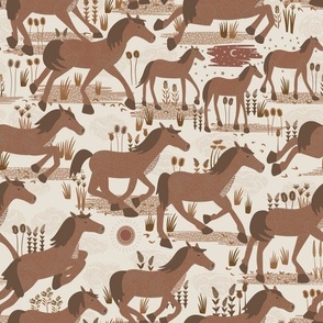 Wild horses (smaller 12" earthy autumn ) Wild horses running in various browns  in this wild west inspired design.