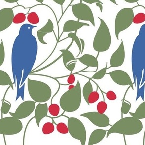 Voysey Blue Birds in Cherry Tree Branches Vintage Art Deco Arts and Crafts