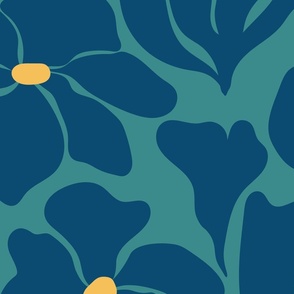 Magnolia Flowers - Matisse Inspired - Teal Green Navy Blue - JUMBO