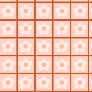Flower Grid Light Pink and Rust 