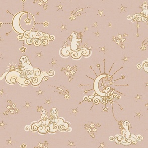 Boho Baby Bunny Moon & Stars in Soft Petal Pink, Ivory, Cream, Gold, and Pale Sage
