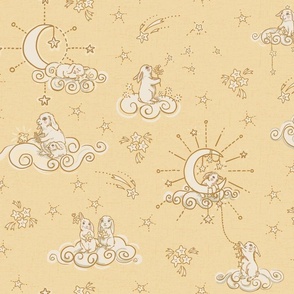 Boho Baby Bunny Moon & Stars in Buttercup Yellow, Ivory, Gold, and pale sage