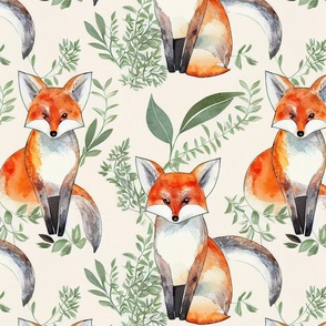 Cottagecore - Watercolor foxes with green plants