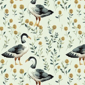 Cottagecore - Watercolor goose dark colored yellow flowers