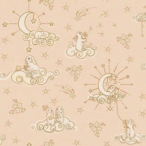 Boho Baby Bunny Moon & Stars in Pale Apricot, Ivory, Cream, Gold, and Pale Sage