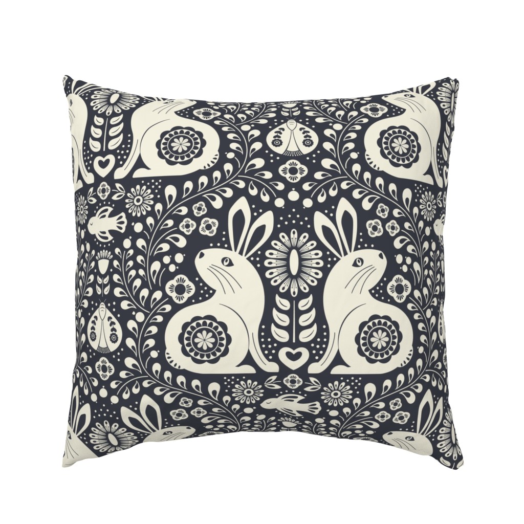 Scandi woodland folk rabbit damask large