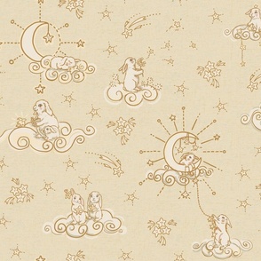 Boho Baby Bunny Moon & Stars in Oatmeal, Ivory, Cream,  Gold, and Pale Sage