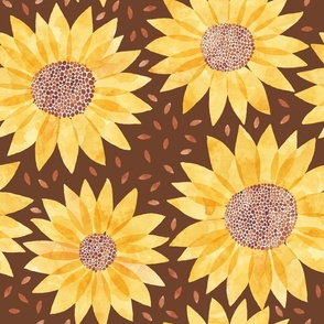 sunflowers and seeds - cinnamon brown - large scale