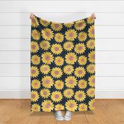 sunflowers and seeds - navy blue - large scale