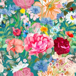Roses,watercolor,Spring flowers,butterflies,summer,bees,