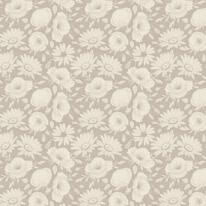Poppies _ Daisies Dove Grey Linen Small