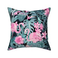 Pastel Pink And Turquoise Flamingo Jungle Pattern Smaller Scale