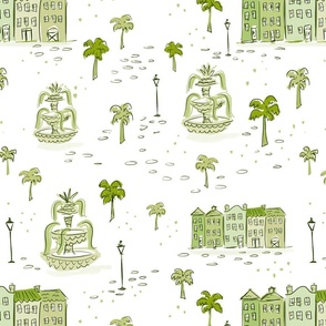 Charleston toile in chartreuse, sage, & lime