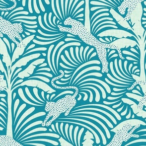 Big Cats and Palm Trees - Jungle Decor in Aqua Shades / Large