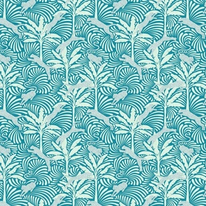 Big Cats and Palm Trees - Jungle Decor in Aqua Shades / Medium