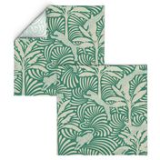 Big Cats and Palm Trees - Jungle Decor in Vintage Green Shades / Large