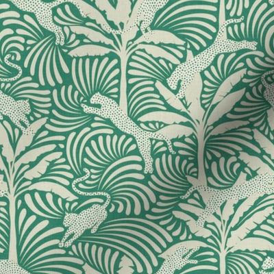 Big Cats and Palm Trees - Jungle Decor in Vintage Green Shades / Medium